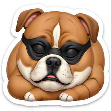 Cinematic Chubby Sleeping Boxer dog Portrait Emoji, Chubby and serene, with a stocky, adorable build and a smooth fawn coat accented by a distinctive black mask, eyes gently closed in peaceful slumber, Simplified yet irresistibly endearing features, highly detailed, glowing with a gentle, dreamy glow, high shine, relaxed and content, stylized with a touch of whimsy, bright and heartwarming, soft glowing outline, capturing the essence of a blissfully sleepy guardian, so comically serene it feels like it could roll out of the screen and snore with adorable charm! sticker