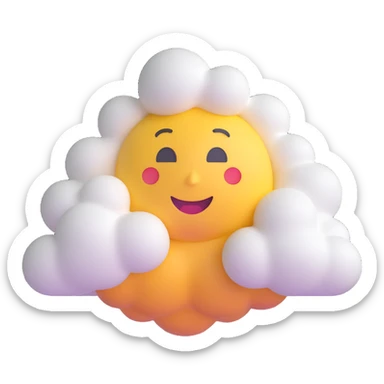 person made entirely of 3D emoji clouds, volumetric white clouds, soft shapes, shoulder up, front view, 3D emoji style sticker
