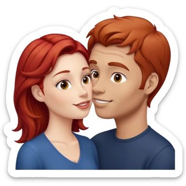 kissy face between brown hair man and redhead woman sticker