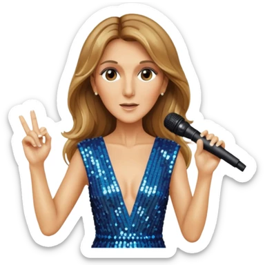 celin dion is singing, 2 hands holding mirco and twinkle dresss sticker