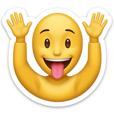Emoji with tongue out and two hands on the side sticker