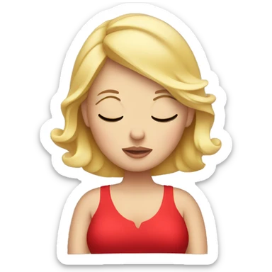 Blonde pregnant woman with close eyes wearing red dress sticker