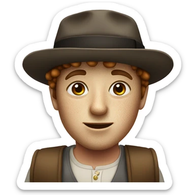 Short person with freckles and Jewish hat sticker