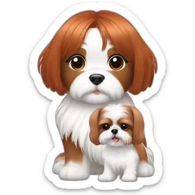 woman with copper hair and white shih tzu sticker