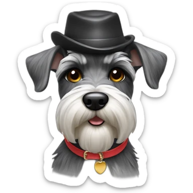 salt and pepper miniature schnauzer with a hat sticker