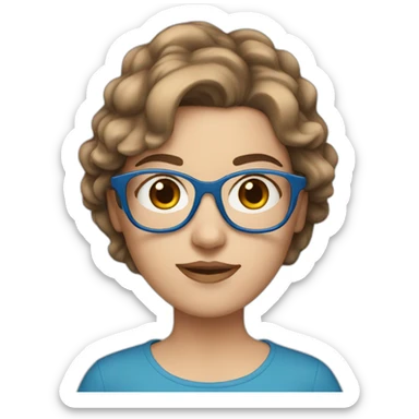White girl with blue tipped short brown hair and blue glasses sticker