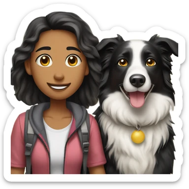 border collie dog walking with his girl owner sticker