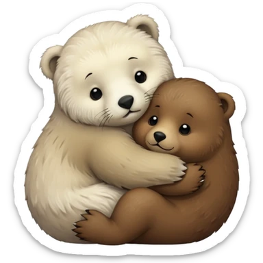small white seal hugging a big brown bear sticker
