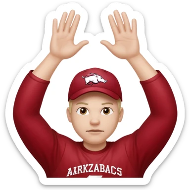 Arkansas razorbacks fan with hands raised over head sticker