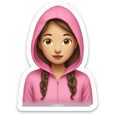 Asian girl in pink hoodie with brown medium hair sticker