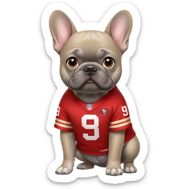 Gray French bulldog in 49ers sticker
