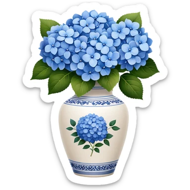 white handleless vase with blue flowers sticker