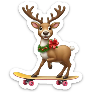 Reindeer delivering Christmas gift on skateboard sticker