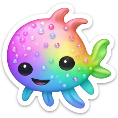Kawaii pastel neon rainbow bedazzled sea creature sticker