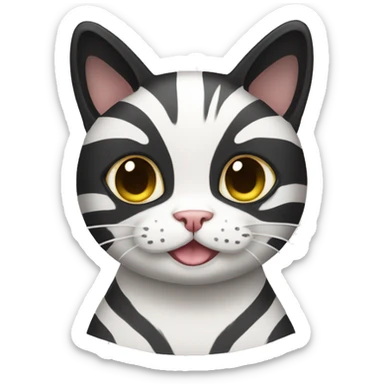 black & white cat with stripes male happy full body sticker