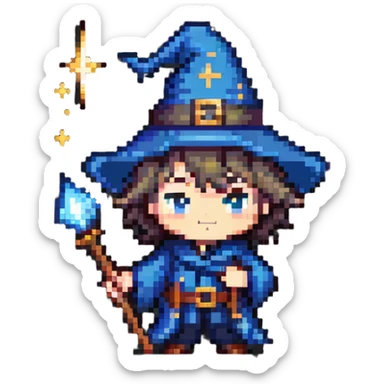 cute chibi male wizard with hat and wand sticker