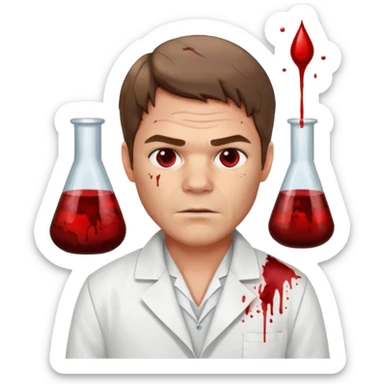 Dexter Morgan in a lab coat, blood stains and mysterious atmosphere sticker