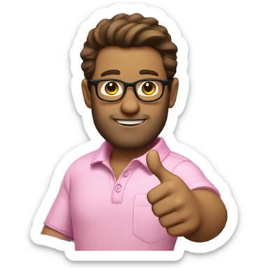 brown hair, glasses, pink polo, thumbs up, old, no beard sticker