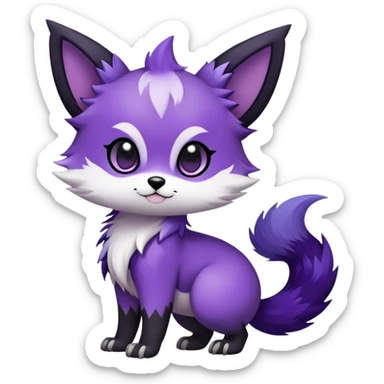  High quality Cute Cool Kawaii edgy Chibi Fur-Sona Purple fur, white belly, white tail-tip, black legs, black ears, Fakemon-creature-animal-vernid-hybrid Full Body, facial markings sticker