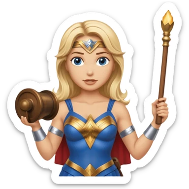Blonde blue eyes Wonder Woman holding bell and baton sticker