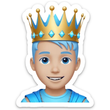boy neon cyberpunk light blue happy crown white and blue sticker
