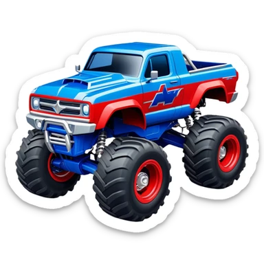Avenger - Monster Jam (Model Year: 2021) (Iconic colour: Blue and red) - A dynamic monster truck with a split-color scheme: predominantly blue accented by bold red elements. Focus on strong, angular lines and vivid contrasting colors that evoke high energy and a futuristic, rebellious style. sticker