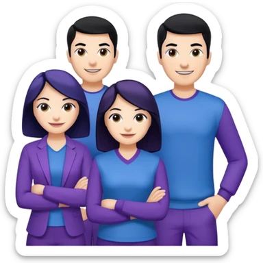 4people 2 men and 2 women. with black hair and white skin. ready to create a team. with blue and purple clothes sticker