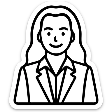Create a small, simple emoji portrait of a confident woman in a business suit with a friendly smile. Use a clean outlined style suitable for branding and events, focusing on clarity and professionalism. sticker