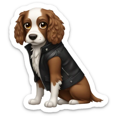 Spaniel wearing a leather jacket sticker