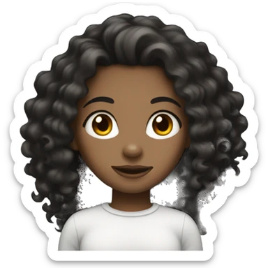 black long curly hair girl with white skin sticker