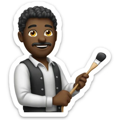an artist who likes to paint, holding a paint brush sticker