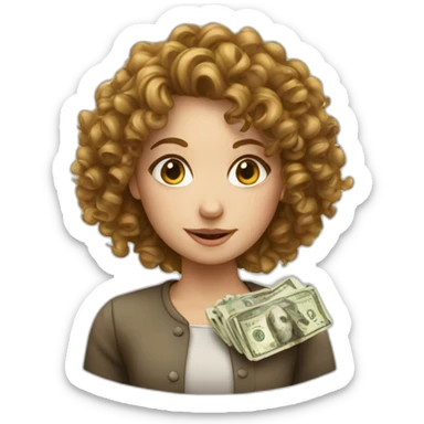Curly European Girl and money sticker