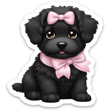 fluffy fat black puppy with pale pink bow sticker