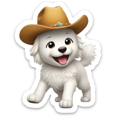 white fluffy dog with cowboy hat dancing sticker