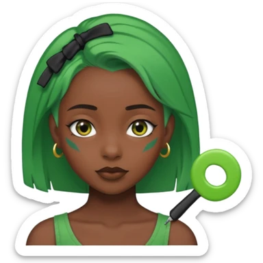 black girl with green color hairclip sticker