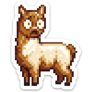 Make the alpaca look surprised, keep the original style, no background (transparent) sticker