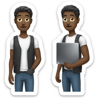 slim man with computer in hand and wav sticker