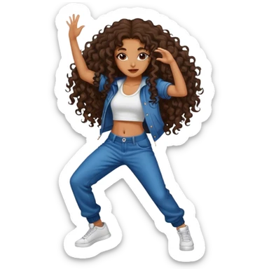 Dancing medium brown girl with long darn brown curly hair hip hop sticker