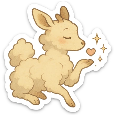 soft cream yellow cloud doe in Ghibli style, blowing a kiss with sparkles sticker