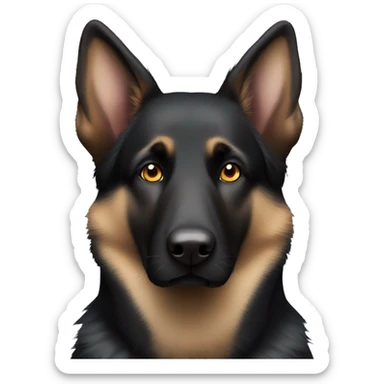 Black German shepherd dog, blue eye, one brown eye, white chest sticker