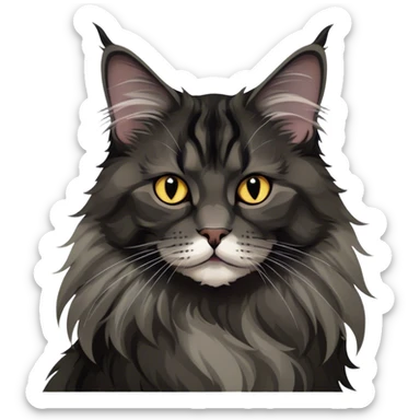 Hobby cats, Maine Coon, black smoke color pattern, fluffy fur, elegant pose, expressive eyes, minimalistic, on a white background, no extra details. sticker