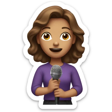 Girl in purple shirt and brown hair singing into a microphone sticker