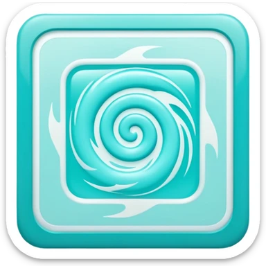 a Tiny compressed Stylized light-turquoise whirlwind symbol inside a pastel white slightly shaded square icon, light turquoise glossy borders sticker