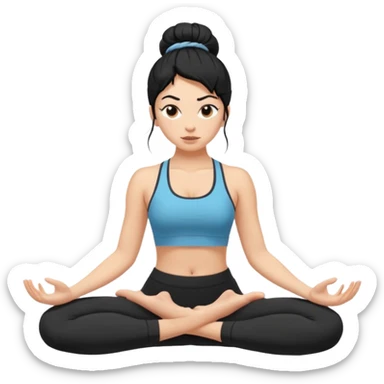 white girl with black long hair in a messy bun doing difficult yoga sticker