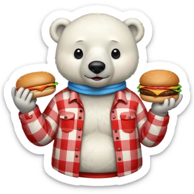 polar bear with burger wearing red checkered shirt sticker