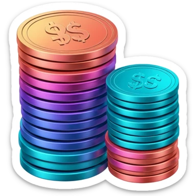 Stack of coins in gradient of turquoise, blue, pink, purple, and coral color sticker