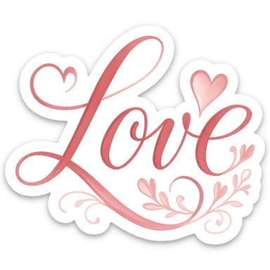 the word 'love' in a romantic, artistic style, no background sticker