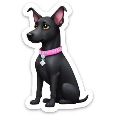 Black dog with a pink collar with diamonds on and pointy ears, make sure the dog has some white on its chest  sticker