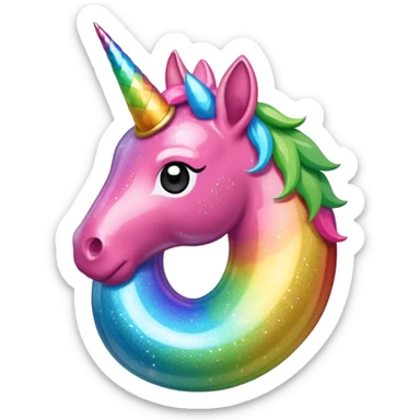 licorne entièrement pailletée, corps rose pailleté, crinière arc-en-ciel pailletée, corne unique arc-en-ciel pailletée, style emoji apple sticker