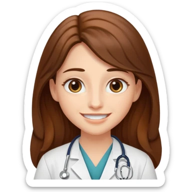
A doctor with long brown hair, almond-shaped eyes, and a toothless smile. sticker